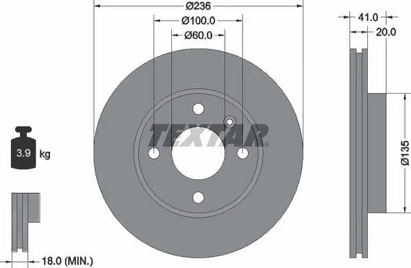 Textar Front Coated Brake Disc Pro Vented 92278703 236mm - image 4