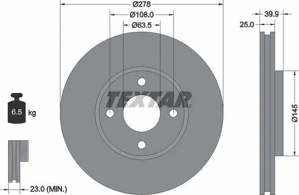 Textar Front Coated Brake Disc Pro Vented 92279003 278mm - image 4