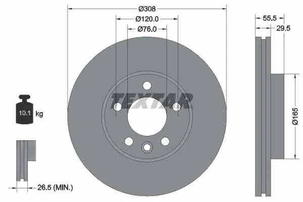 Textar Front Coated High-Carbon Brake Disc Pro+ Vented 92279505 308mm - image 3