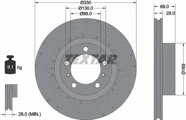 Textar Front Coated High-Carbon Brake Disc Pro+ Perforated Vented 92279605 330mm - image 4
