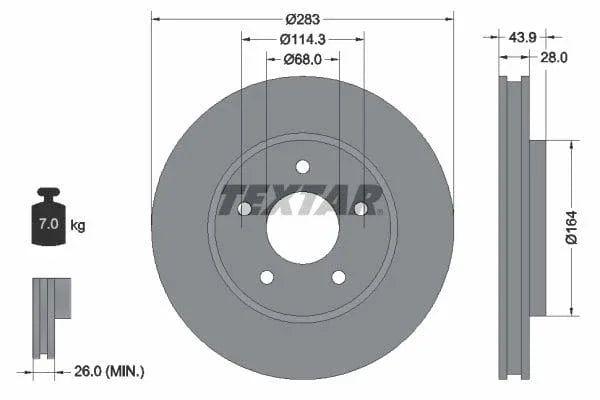 Textar Front Coated Brake Disc Pro Vented 92280103 283mm - image 3