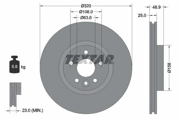 Textar Front Coated Brake Disc Pro Vented 92282103 320mm - image 3