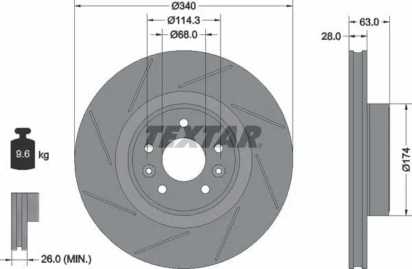 Textar Front Coated High-Carbon Brake Disc Pro+ Slotted Vented 92282205 340mm - image 4