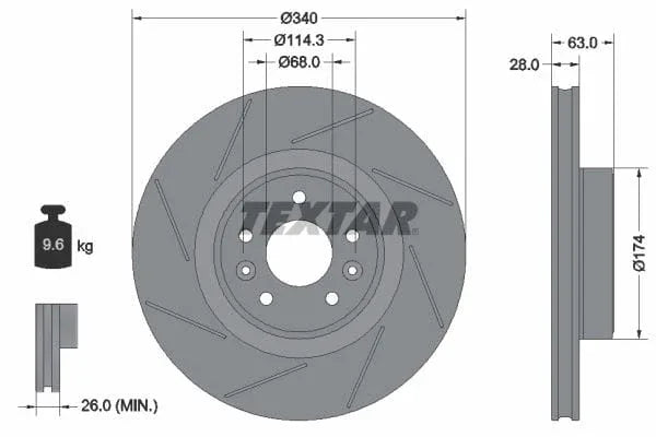 Textar Front Coated High-Carbon Brake Disc Pro+ Slotted Vented 92282205 340mm - image 3