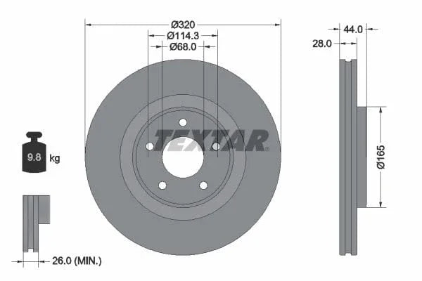 Textar Front Coated Brake Disc Pro Vented 92283503 320mm - image 3