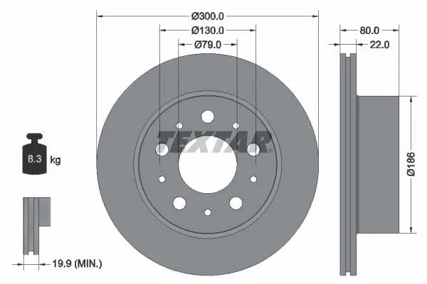 Textar Rear Brake Disc Pro Vented 92284303 300mm - image 3
