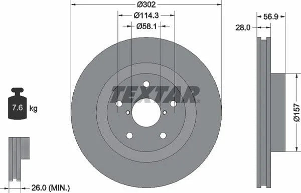 Textar Front Coated Brake Disc Pro Vented 92286203 302mm - image 4