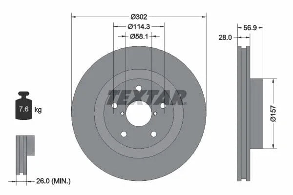 Textar Front Coated Brake Disc Pro Vented 92286203 302mm - image 3