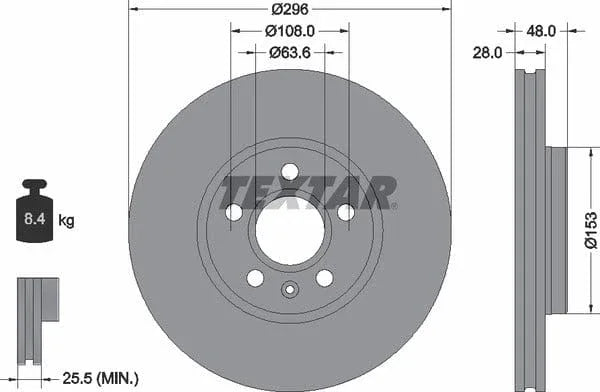 Textar Front Coated High-Carbon Brake Disc Pro+ Vented 92287505 296mm - image 4