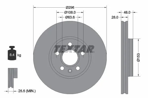 Textar Front Coated High-Carbon Brake Disc Pro+ Vented 92287505 296mm - image 3