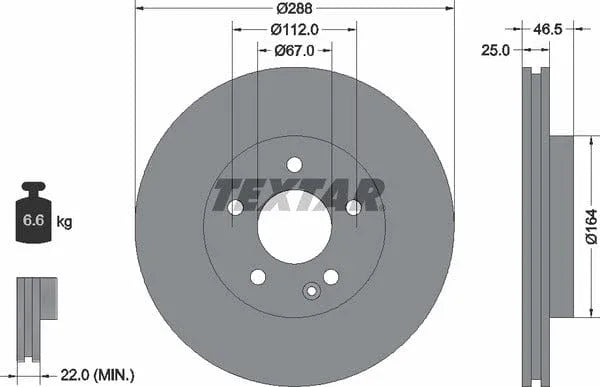Textar Front Coated High-Carbon Brake Disc Pro+ Vented 92287705 288mm - image 4