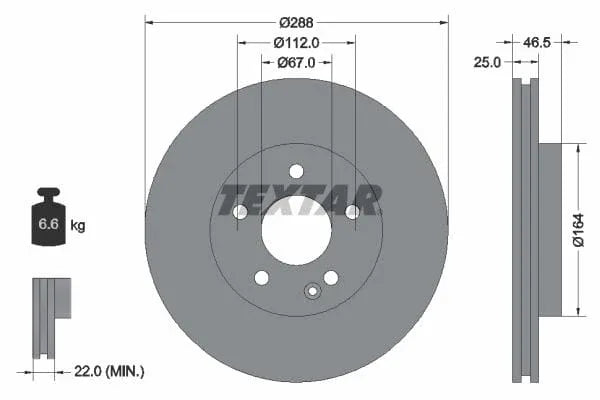 Textar Front Coated High-Carbon Brake Disc Pro+ Vented 92287705 288mm - image 3
