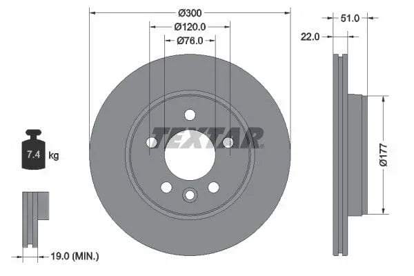 Textar Rear Brake Disc Pro Vented 92288503 300mm - image 3