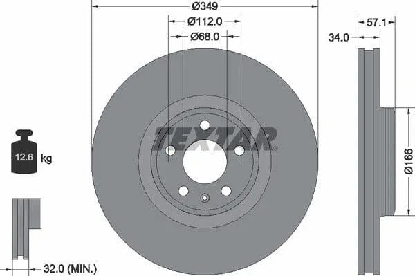 Textar Front Coated High-Carbon Brake Disc Pro+ Vented 92289305 349mm - image 4