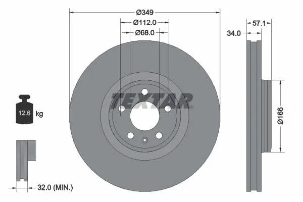 Textar Front Coated High-Carbon Brake Disc Pro+ Vented 92289305 349mm - image 3