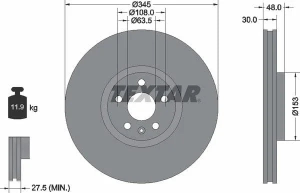 Textar Front Coated High-Carbon Brake Disc Pro+ Vented 92289805 345mm - image 4