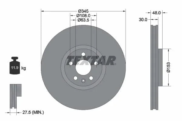 Textar Front Coated High-Carbon Brake Disc Pro+ Vented 92289805 345mm - image 3