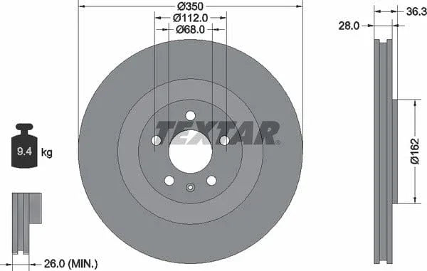 Textar Rear Brake Disc Pro+ Vented 92290405 350mm - image 4