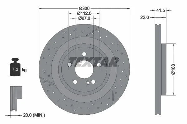 Textar Rear Brake Disc Pro+ Vented Perforated Vented 92290605 330mm - image 3
