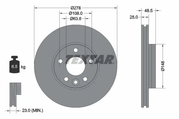 Textar Front Coated Brake Disc Pro Vented 92292303 278mm - image 3