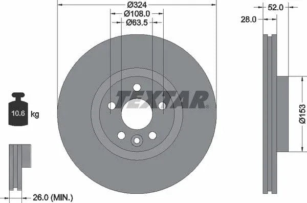 Textar Front Coated High-Carbon Brake Disc Pro+ Vented 92293205 324mm - image 4