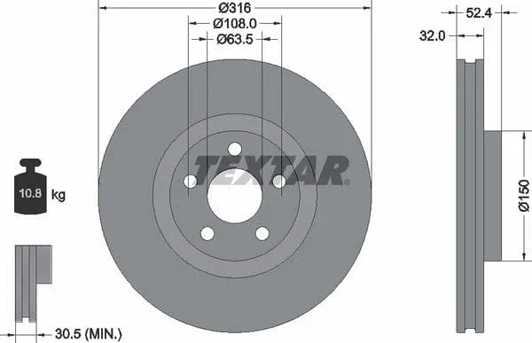 Textar Front Coated Brake Disc Pro Vented 92293603 316mm - image 4