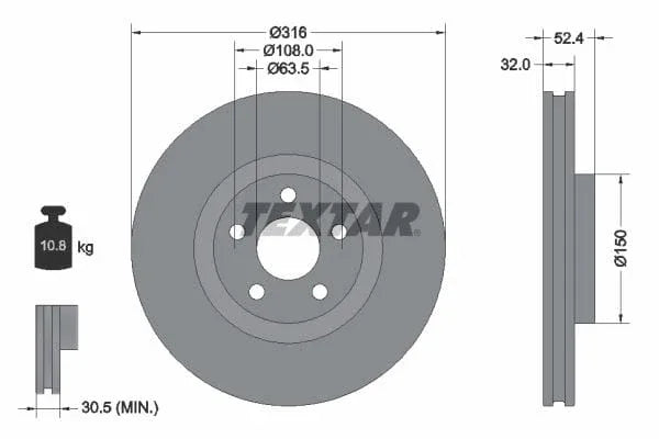 Textar Front Coated Brake Disc Pro Vented 92293603 316mm - image 3