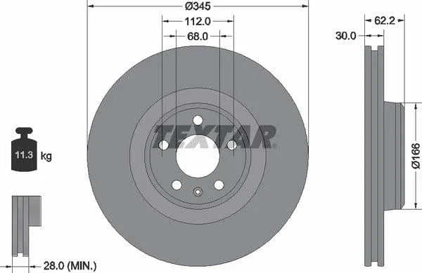 Textar Front Coated High-Carbon Brake Disc Pro+ Vented 92294305 345mm - image 4