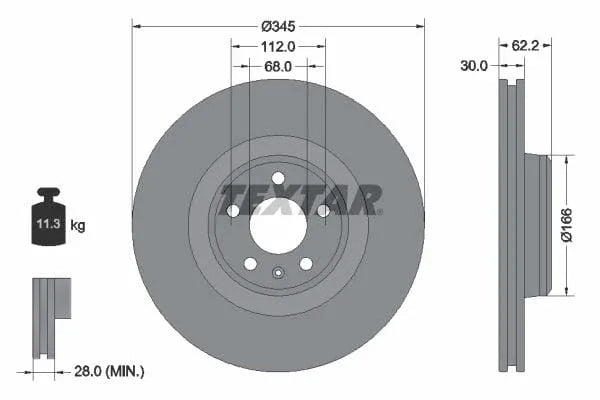 Textar Front Coated High-Carbon Brake Disc Pro+ Vented 92294305 345mm - image 3