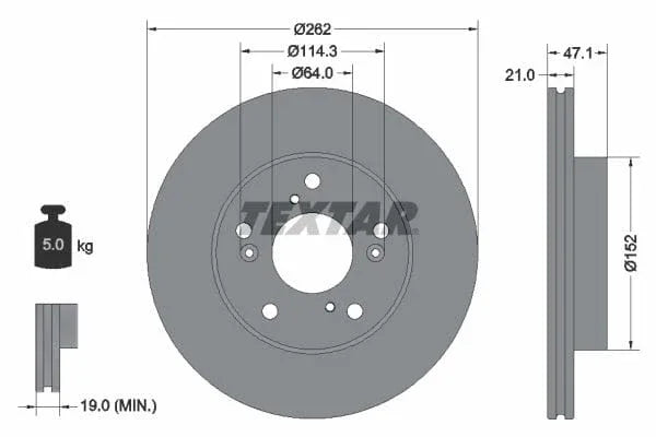 Textar Front Coated Brake Disc Pro Vented 92294503 262mm - image 3