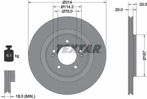 Textar Rear Brake Disc Pro Vented 92296203 314mm - image 4