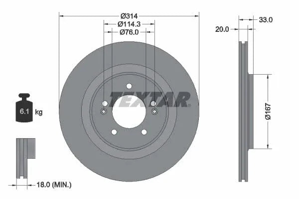 Textar Rear Brake Disc Pro Vented 92296203 314mm - image 3