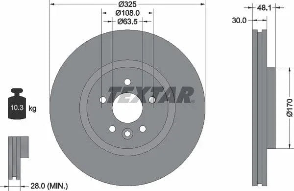 Textar Front Coated High-Carbon Brake Disc Pro+ Vented 92300505 325mm - image 4