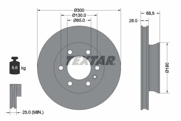Textar Front Coated Brake Disc Pro Vented 92301203 300mm - image 3