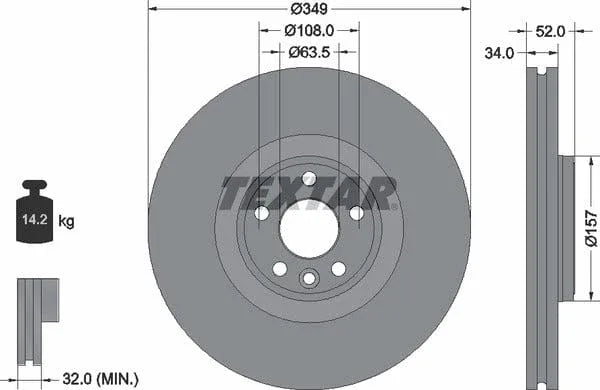 Textar Front Coated High-Carbon Brake Disc Pro+ Vented 92301805 349mm - image 4
