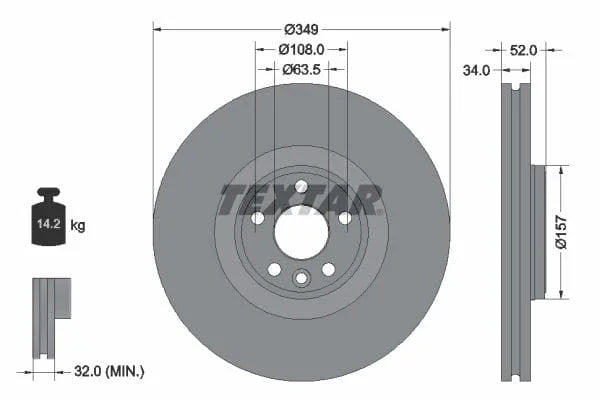 Textar Front Coated High-Carbon Brake Disc Pro+ Vented 92301805 349mm - image 3