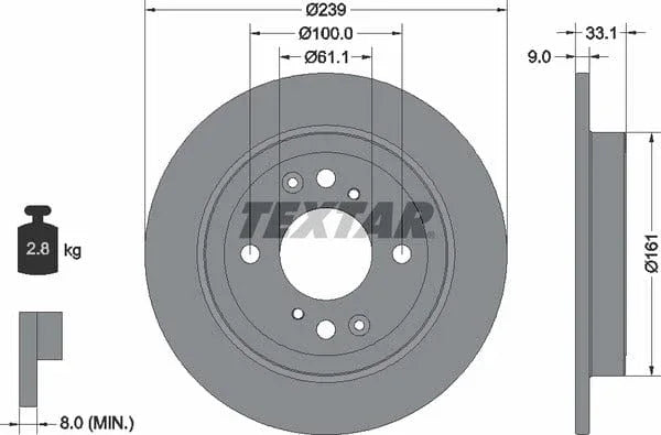 Textar Rear Brake Disc Pro Solid 92304403 239mm - image 4