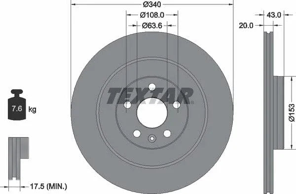 Textar Rear Brake Disc Pro Vented 92304503 340mm - image 4