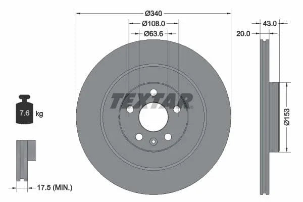Textar Rear Brake Disc Pro Vented 92304503 340mm - image 3