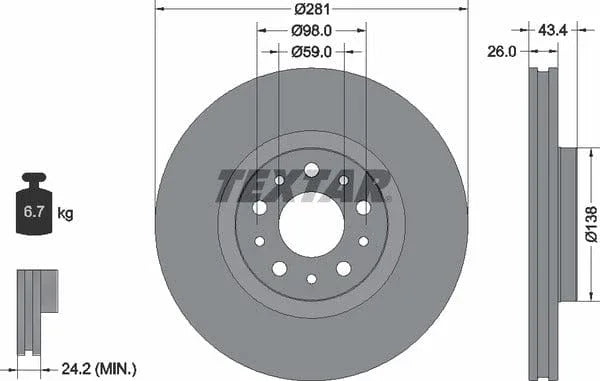 Textar Front Coated Brake Disc Pro Vented 92304803 281mm - image 4