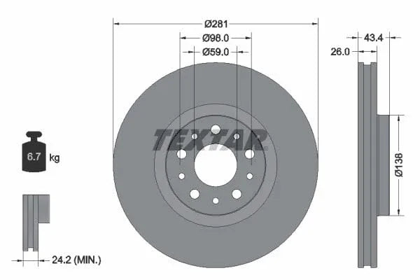 Textar Front Coated Brake Disc Pro Vented 92304803 281mm - image 3