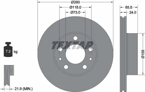 Textar Front Coated Brake Disc Pro Vented 92305203 280mm - image 4