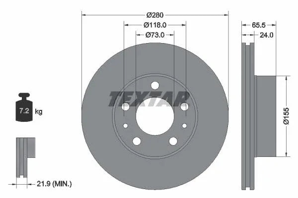 Textar Front Coated Brake Disc Pro Vented 92305203 280mm - image 3