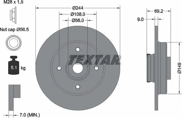 Textar Rear Brake Disc Pro Solid 92305403 244mm - image 4