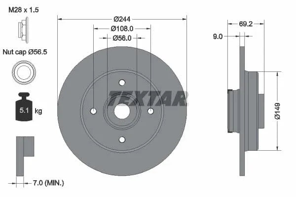 Textar Rear Brake Disc Pro Solid 92305403 244mm - image 3
