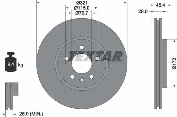 Textar Front Coated High-Carbon Brake Disc Pro+ Vented 92305505 321mm - image 4
