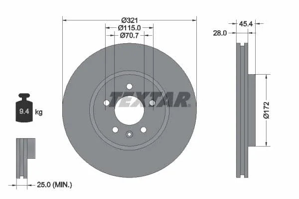 Textar Front Coated High-Carbon Brake Disc Pro+ Vented 92305505 321mm - image 3
