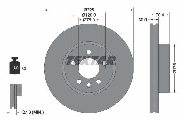 Textar Front Coated High-Carbon Brake Disc Pro+ Vented 92305905 325mm - image 3