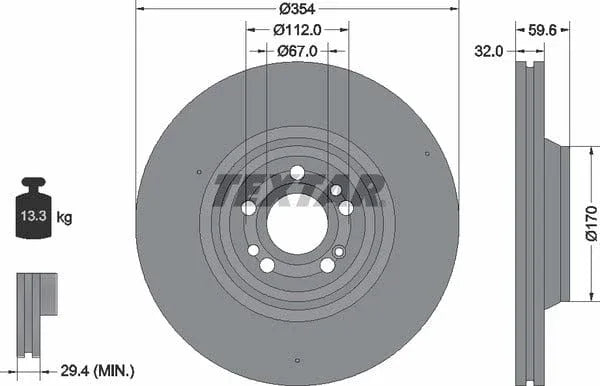 Textar Front Coated High-Carbon Brake Disc Pro+ Vented 92306005 354mm - image 4