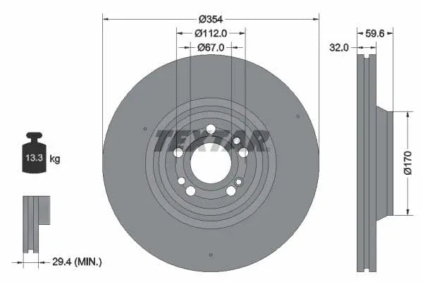 Textar Front Coated High-Carbon Brake Disc Pro+ Vented 92306005 354mm - image 3